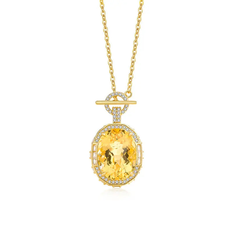 FunGirl Jewelry Oval Cut Citrine Pendant Necklace 4.1ct in 18k Gold Fungirljewelry